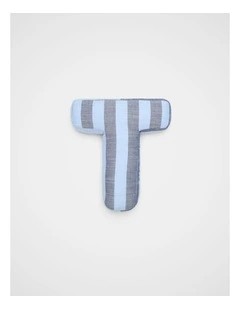 T Stripe Initial Cushion in Blue