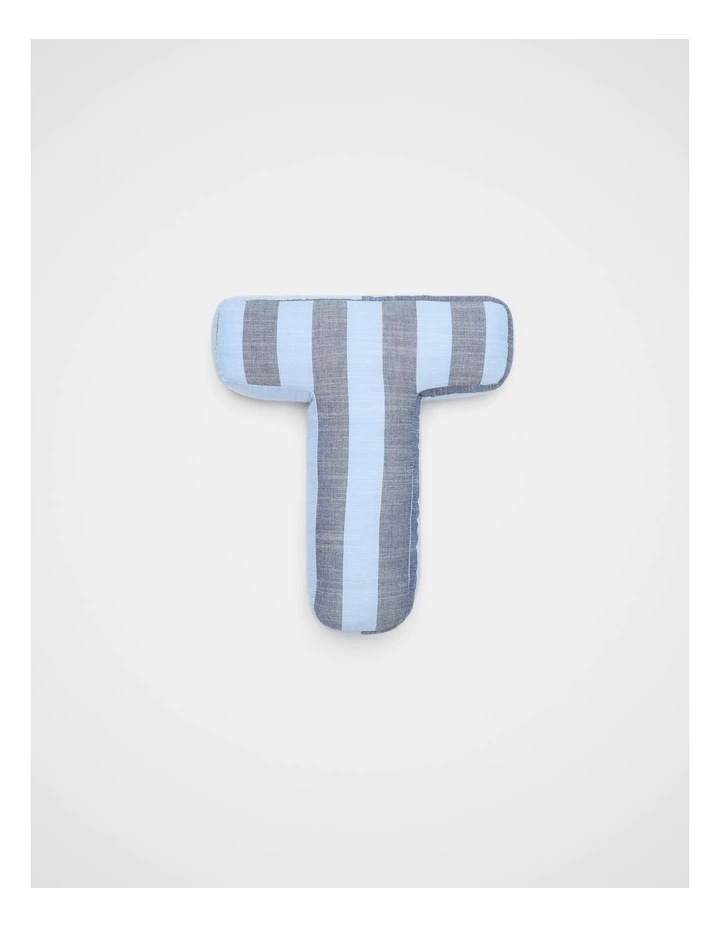 T Stripe Initial Cushion in Blue image 1