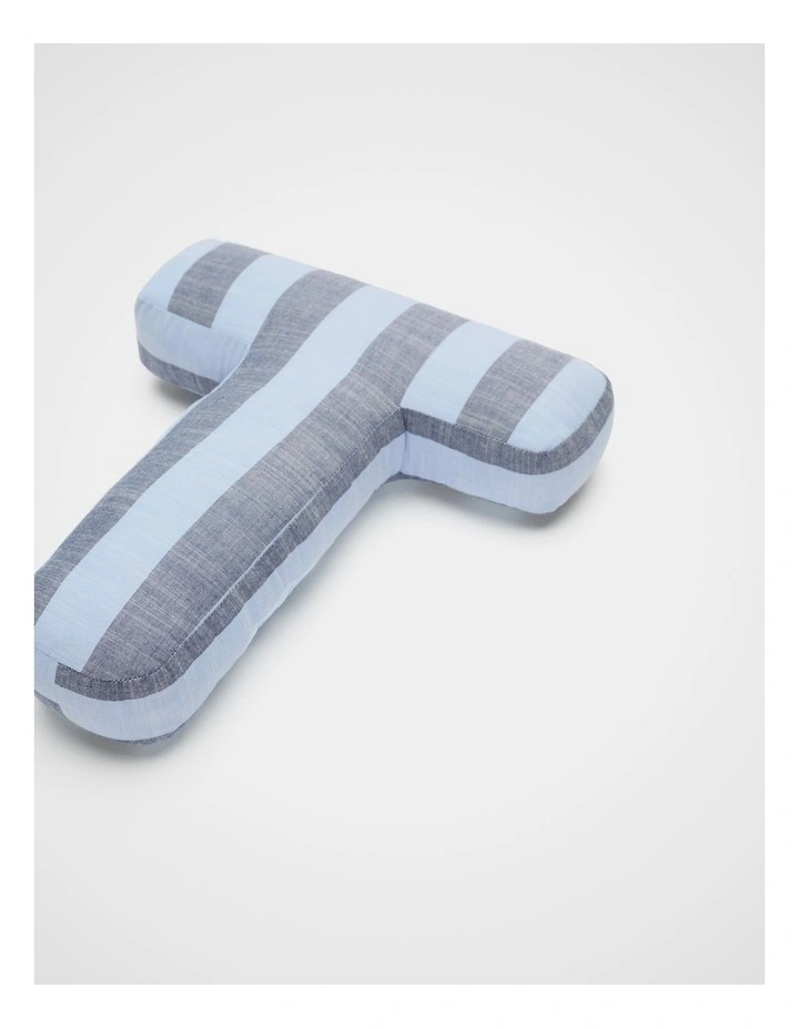 T Stripe Initial Cushion in Blue image 2