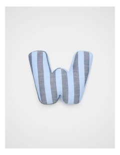 W Stripe Initial Cushion in Blue