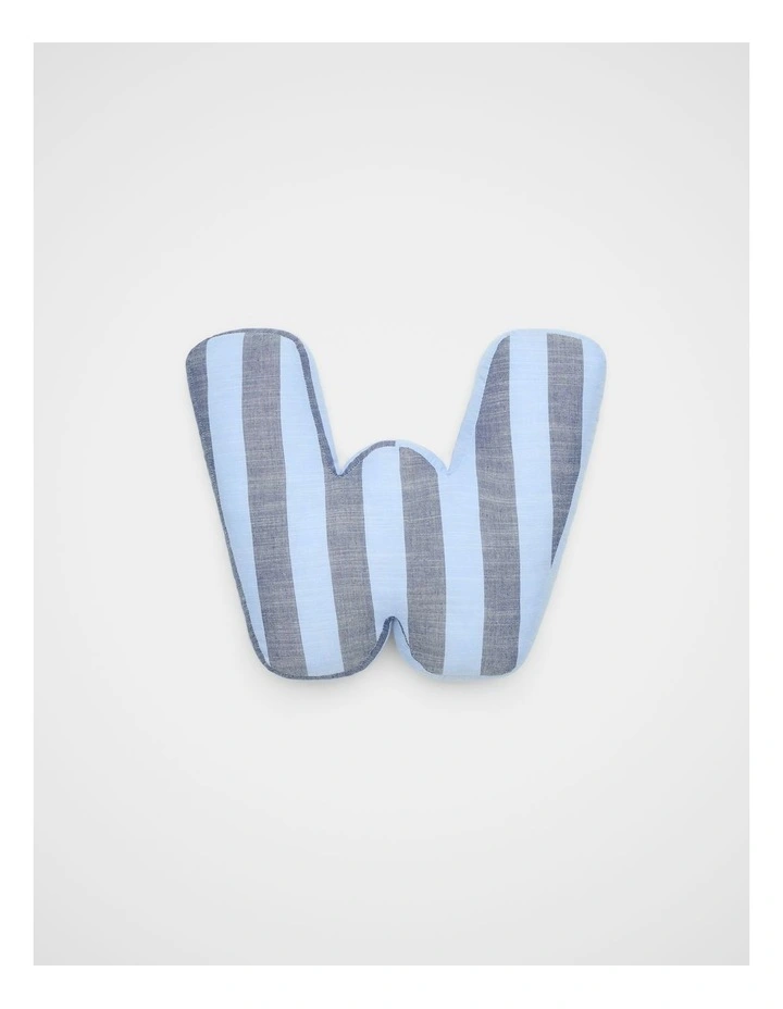 W Stripe Initial Cushion in Blue image 1
