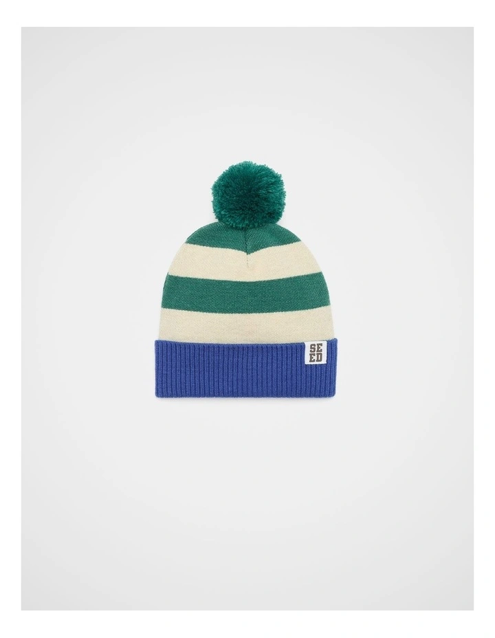 Mini Stripe Beanie in Green Multi image 1