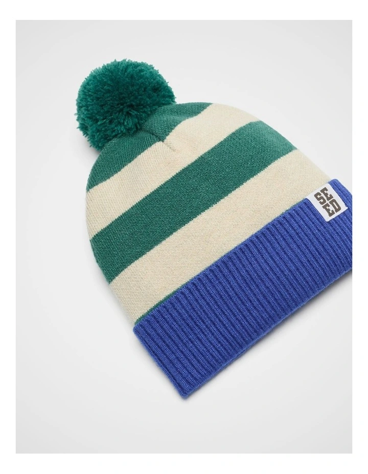Mini Stripe Beanie in Green Multi image 2
