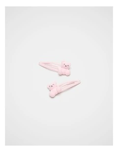 Flocked Bear Snaps in Pink Lemonade