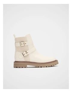 Rib Biker Boots in Classic Cream