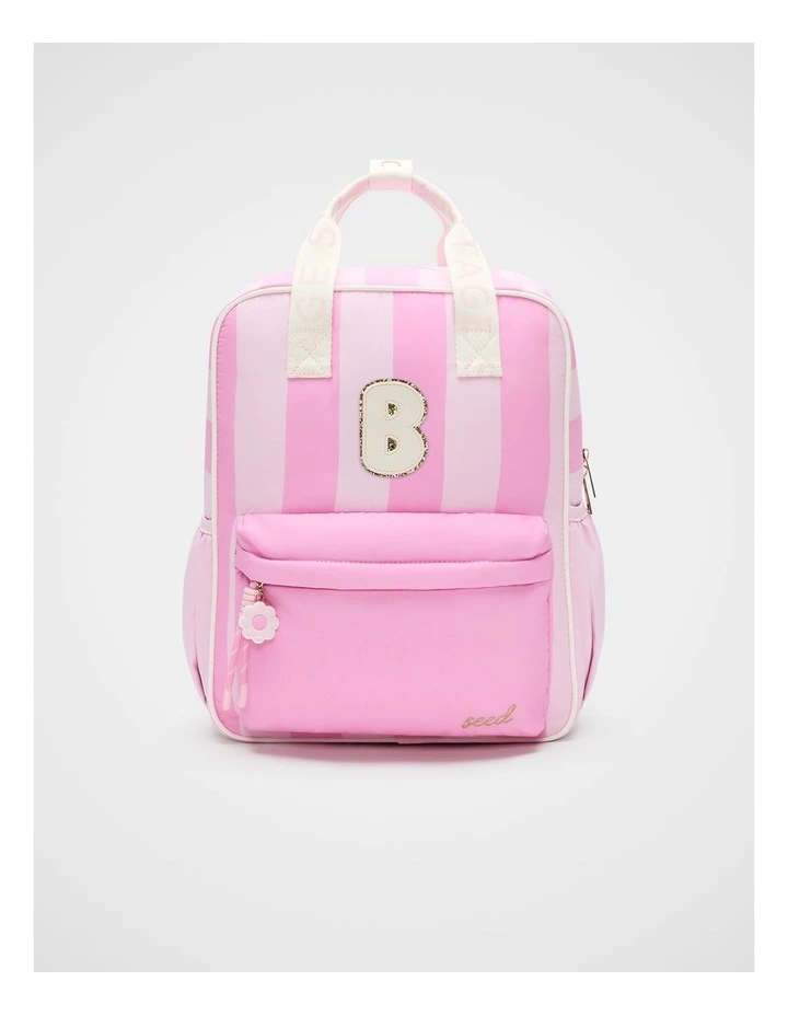 Pink Stripe Initial Backpack image 1