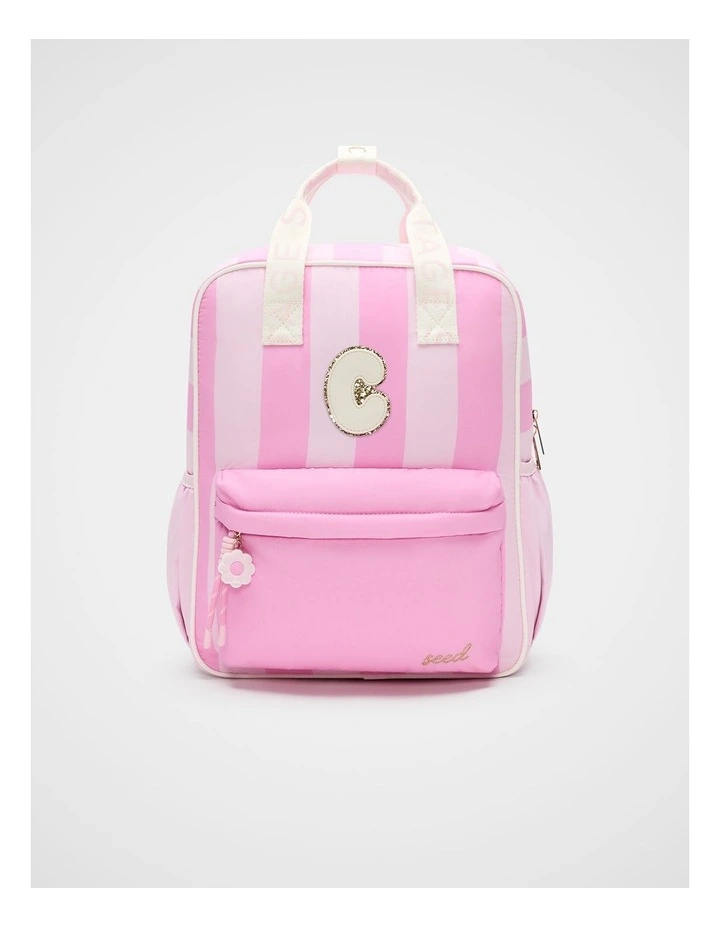 Pink Stripe Initial Backpack image 1