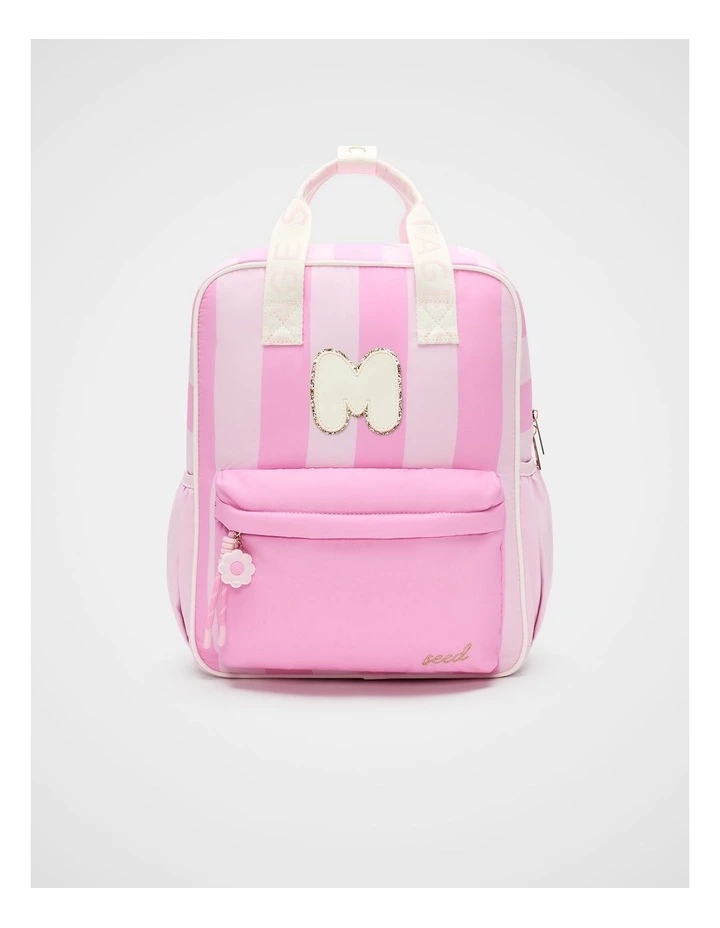 Pink Stripe Initial Backpack image 1