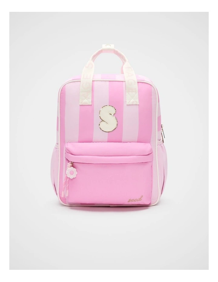 Pink Stripe Initial Backpack image 1