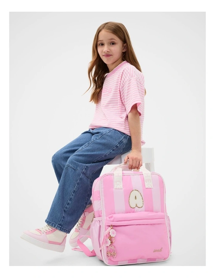 Pink Stripe Initial Backpack image 2