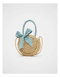 Gingham Straw Bag in Natural