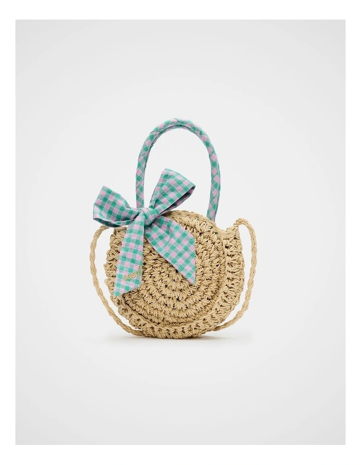 Gingham Straw Bag in Natural image 1