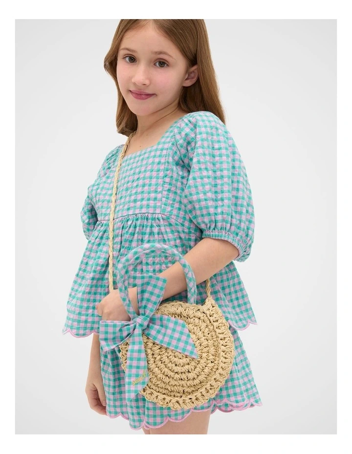 Gingham Straw Bag in Natural image 2