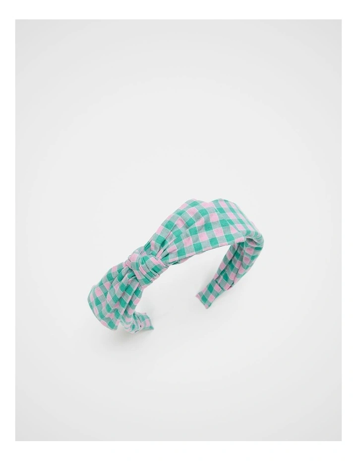 Gingham Bow Headband in Mint image 1