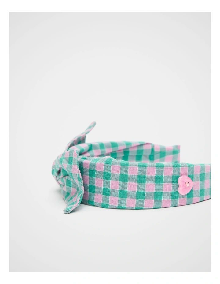 Gingham Bow Headband in Mint image 2