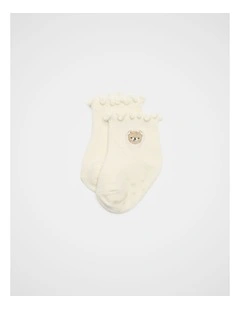 Baby Embroidered Bear Sock in Nutmeg