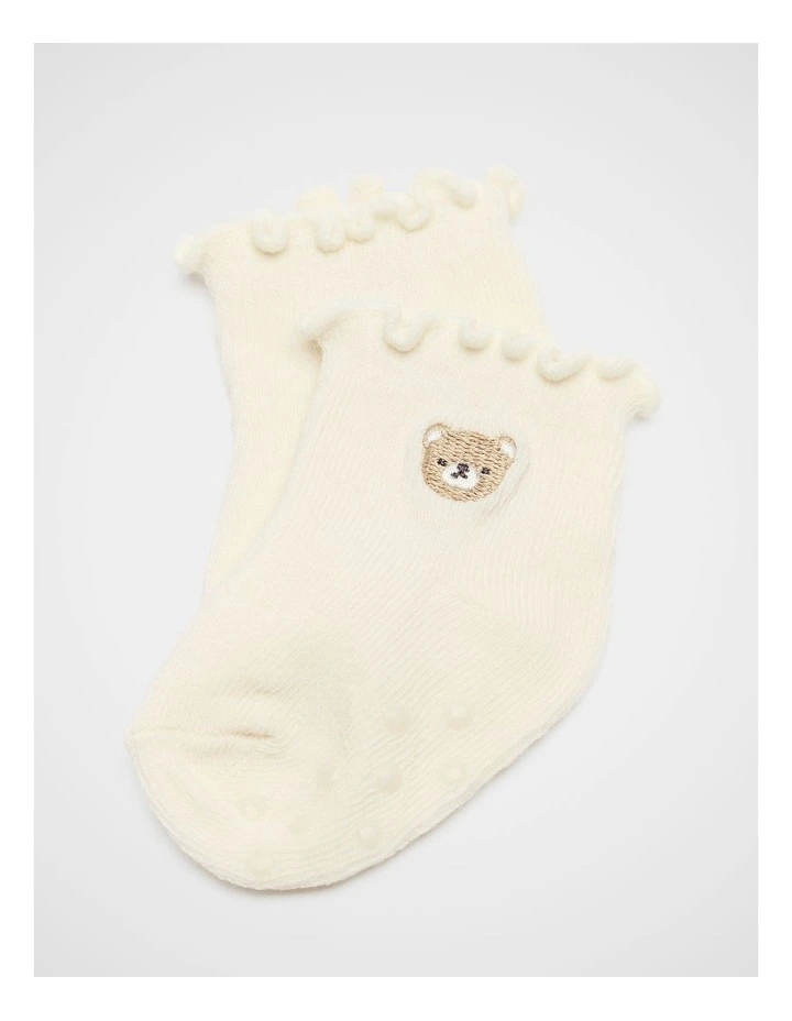 Baby Embroidered Bear Sock in Nutmeg image 2