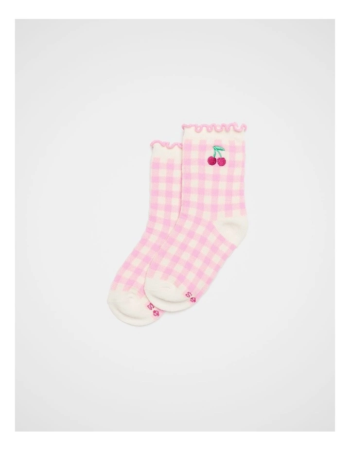 Cherry Gingham Sock in Candy Pink image 1