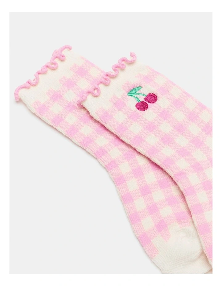 Cherry Gingham Sock in Candy Pink image 2