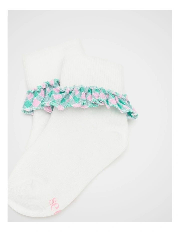 Gingham Frill Sock in Mint image 2