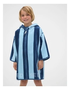 Swim Zip Poncho in Washed Navy Stripe