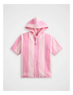 Mini Swim Zip Poncho in Candy Pink Stripe