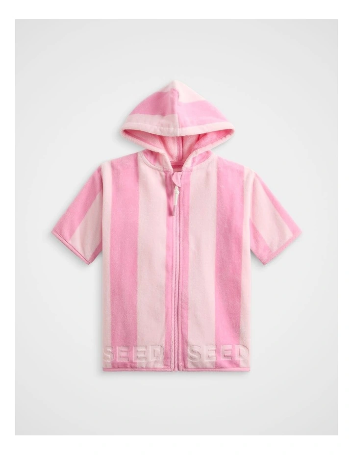 Mini Swim Zip Poncho in Candy Pink Stripe image 1