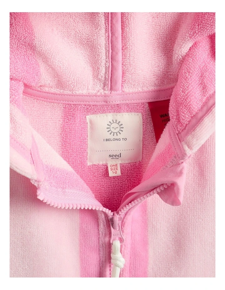 Mini Swim Zip Poncho in Candy Pink Stripe image 3