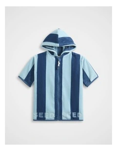 Mini Swim Zip Poncho in Washed Navy Stripe