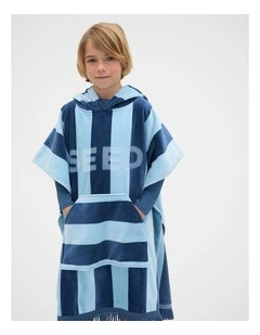 Hooded Towel in Washed Navy Stripe