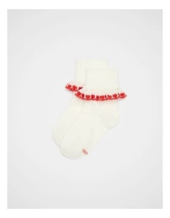 Heart Frill Sock in Fiery Red