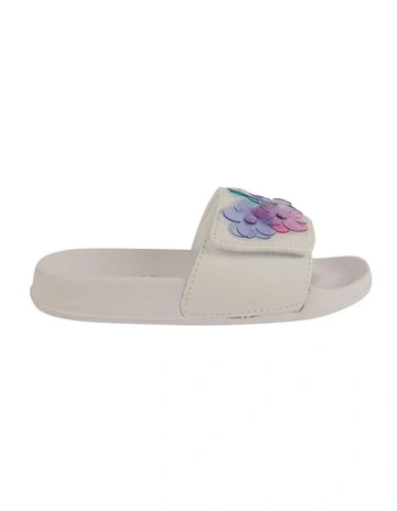 Kenna Flower Slide Beach Sandals in White