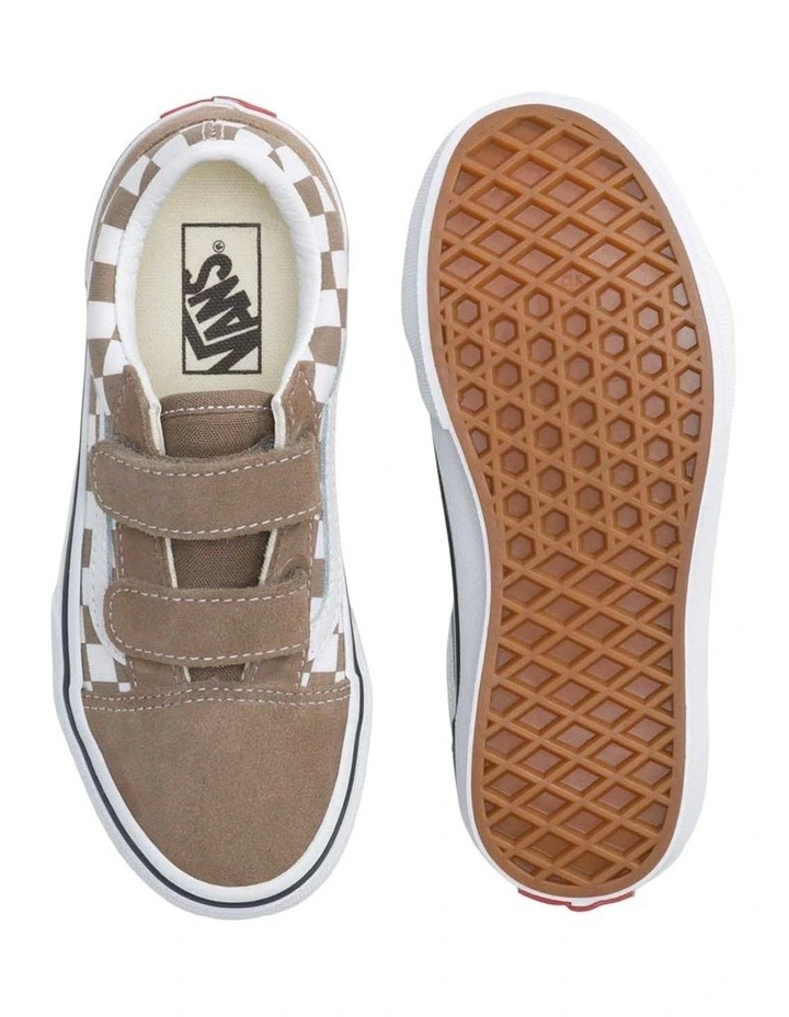 Old Skool V Check Youth Sneakers in Walnut image 2