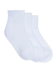 3 Pack Sports White Quarter Crew Socks