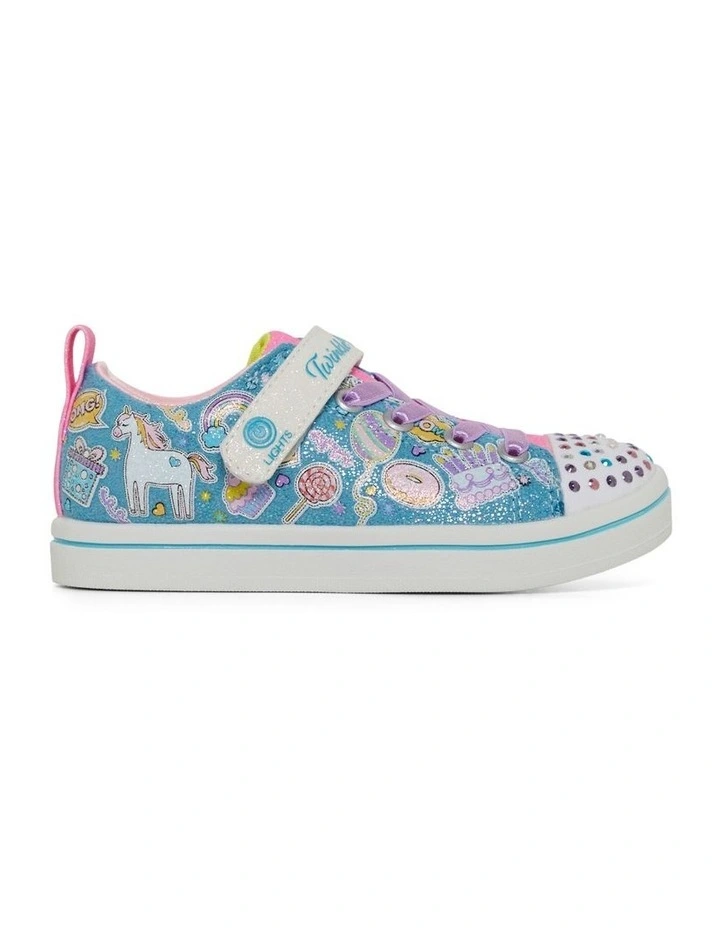 Twinkle Toes Sparkle Unicorn Party Youth Sneakers in Turquoise Multi image 1