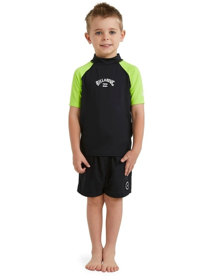 Billabong All Day Arch Rash Vest Swimwear in Black/Neon Yellow | MYER