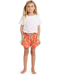 Happy Hibiscus Elastic Waist Shorts in Party Pink
