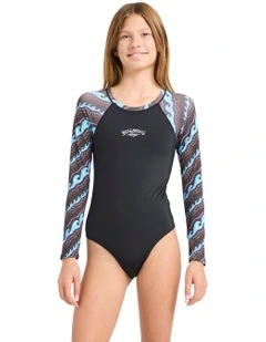 Sea Level Long Sleeve Bodysuit Rash Vest in Off Black