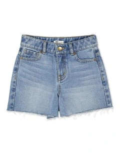 Miley Denim Shorts in Faded Indigo Fray
