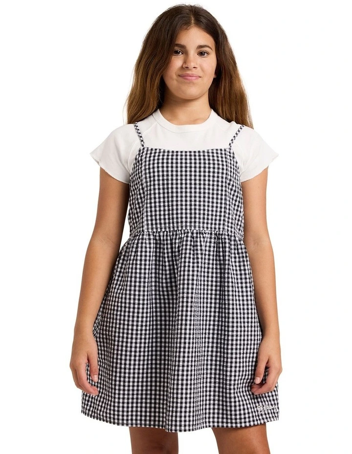 Girls 6-16 Gingham Crush Mini Dress in Black in White image 1