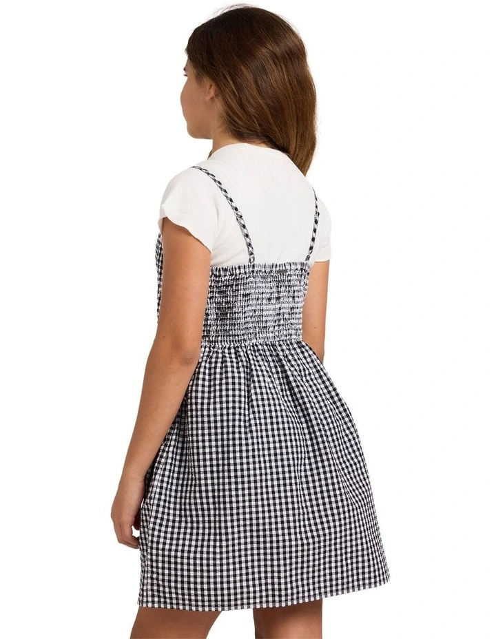 Girls 6-16 Gingham Crush Mini Dress in Black in White image 2