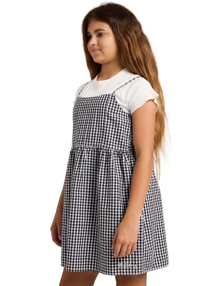 Girls 6-16 Gingham Crush Mini Dress in Black in White image 3