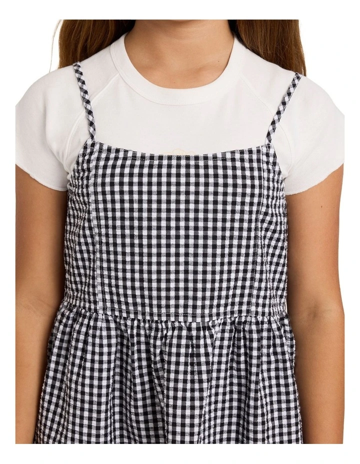 Girls 6-16 Gingham Crush Mini Dress in Black in White image 4
