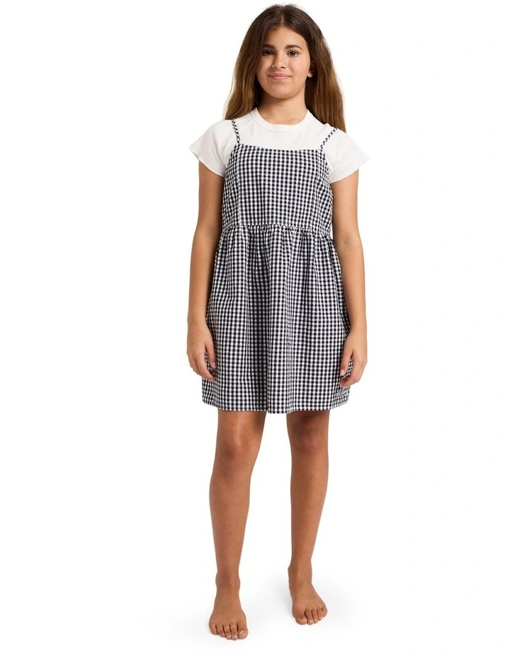 Girls 6-16 Gingham Crush Mini Dress in Black in White image 5