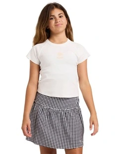 Girls 6-16 Gingham Crush Mini Skirt in Black in White