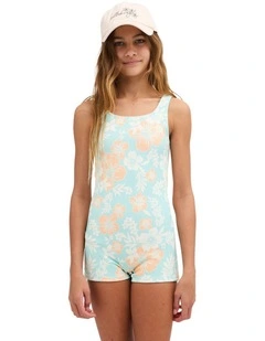 Girls 6-16 Hibiscus Haze Retro Rash Vest Aqua Haze