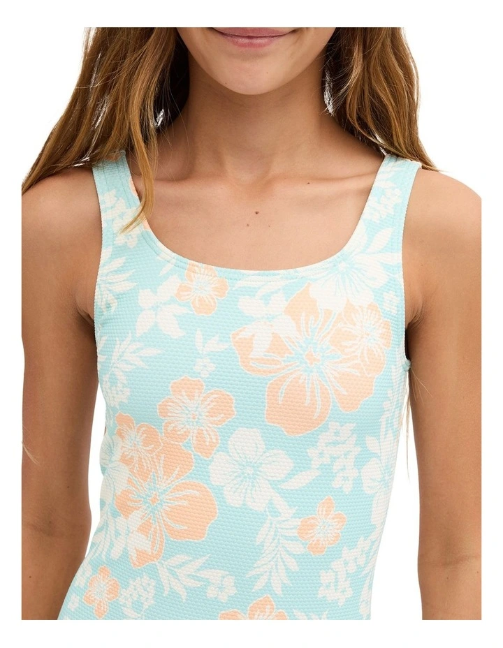 Girls 6-16 Hibiscus Haze Retro Rash Vest Aqua Haze image 4