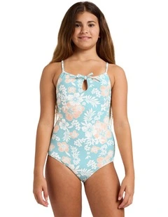 Girls 6-16 Hibiscus Haze One Piece Swimsuit in Aqua Haze