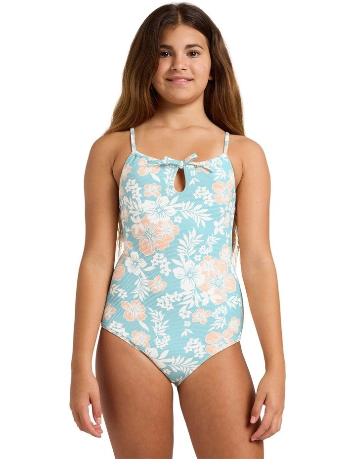Girls 6-16 Hibiscus Haze One Piece Swimsuit in Aqua Haze image 1