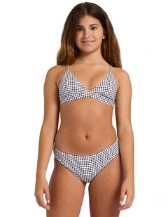 Girls 6-16 Gingham Crush Tri Two Piece Swimsuit in Black in White